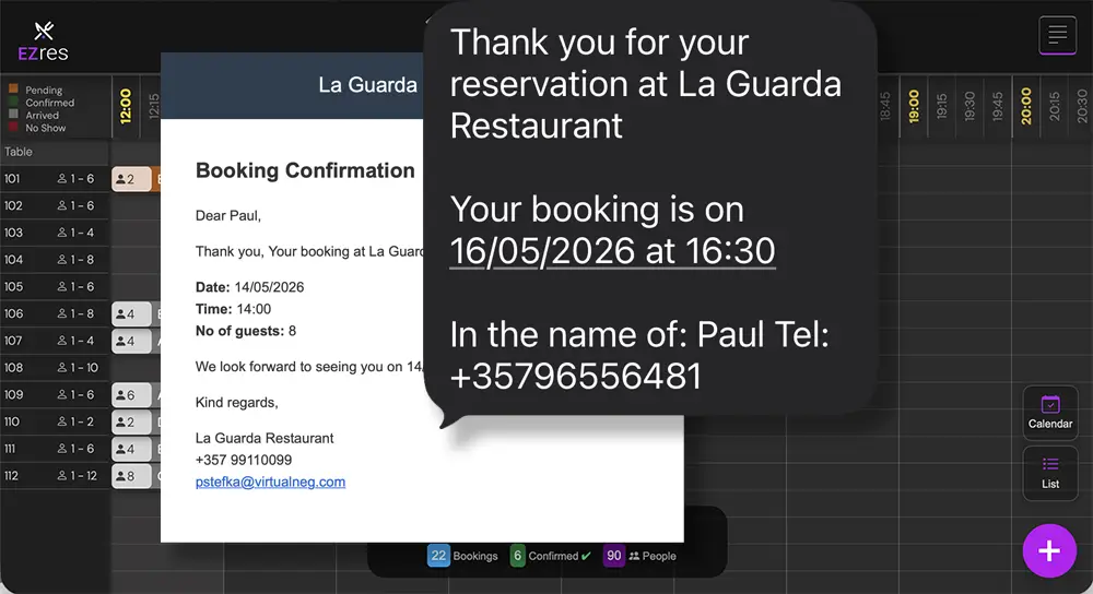 Reduce Restaurant No-Shows With EzRes Automated Booking Notifications